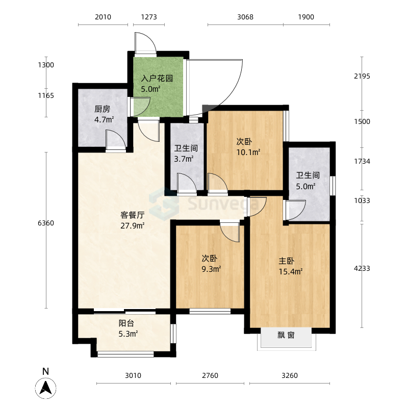 广信鹭岛3室2厅2卫1厨108.0㎡户型图