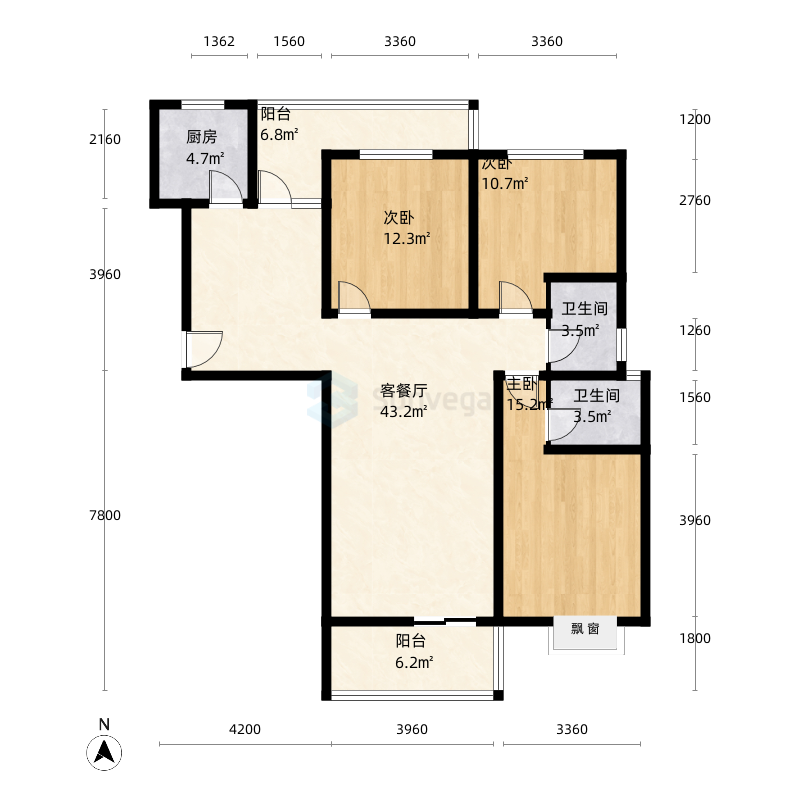 阳光尚都3室2厅1卫1厨109.0㎡户型图